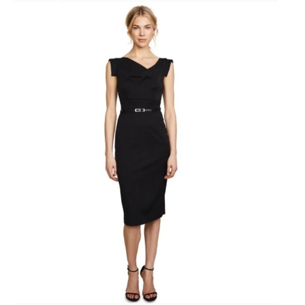 NEW! Black Halo 'Jackie' Belted Stretch Gabardine Sheath Dress in BLACK (8)